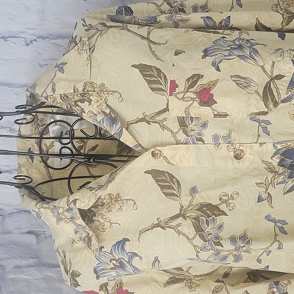 Liz Claiborne Floral Button Down Shirt - Cream, Blue, Red - Picture 2 of 8